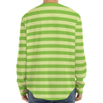 Green Striped Pattern Print Long Sleeve Baseball Jersey