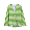 Green Striped Pattern Print Long Sleeve Short Coat