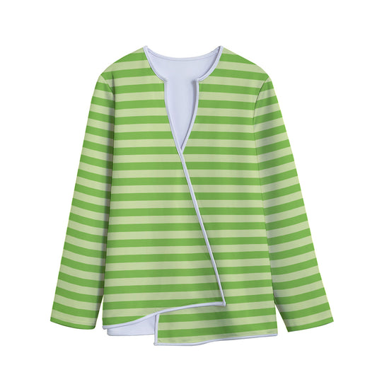 Green Striped Pattern Print Long Sleeve Short Coat