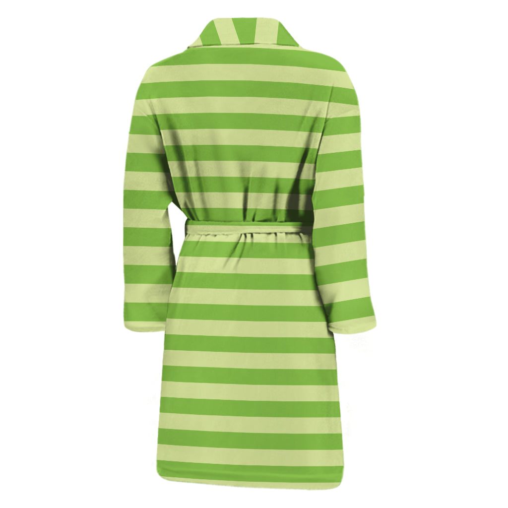 Green Striped Pattern Print Men's Bathrobe