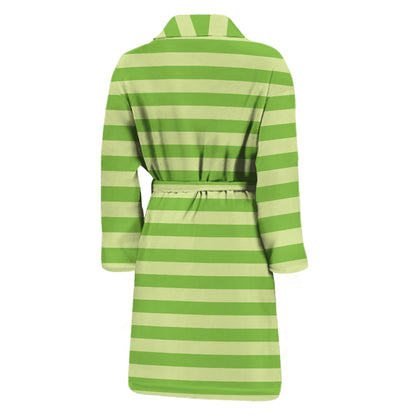 Green Striped Pattern Print Men's Bathrobe