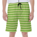 Green Striped Pattern Print Men's Beach Shorts
