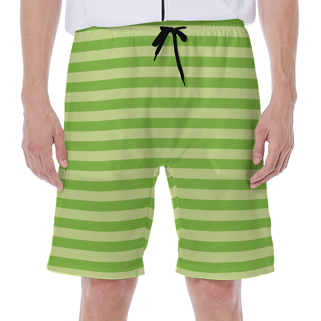 Green Striped Pattern Print Men's Beach Shorts