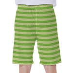 Green Striped Pattern Print Men's Beach Shorts