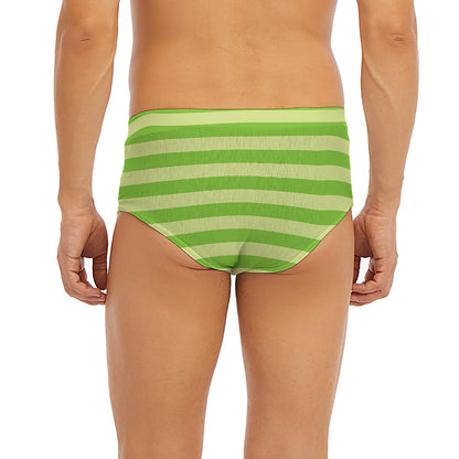 Green Striped Pattern Print Men's Briefs