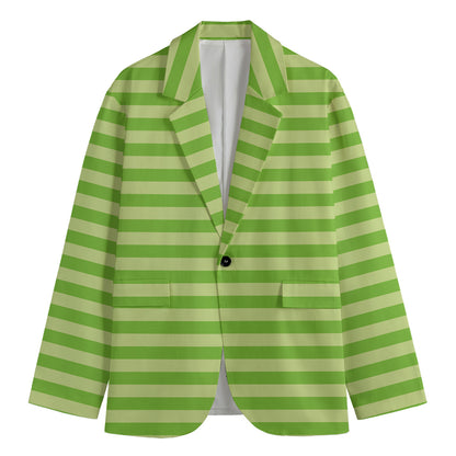 Green Striped Pattern Print Men's Cotton Blazer