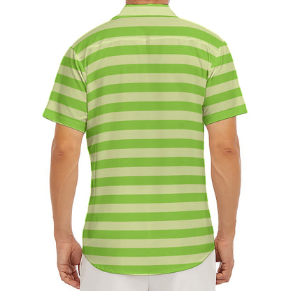 Green Striped Pattern Print Men's Deep V-Neck Shirt