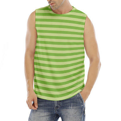Green Striped Pattern Print Men's Fitness Tank Top
