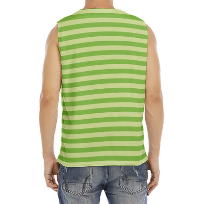 Green Striped Pattern Print Men's Fitness Tank Top