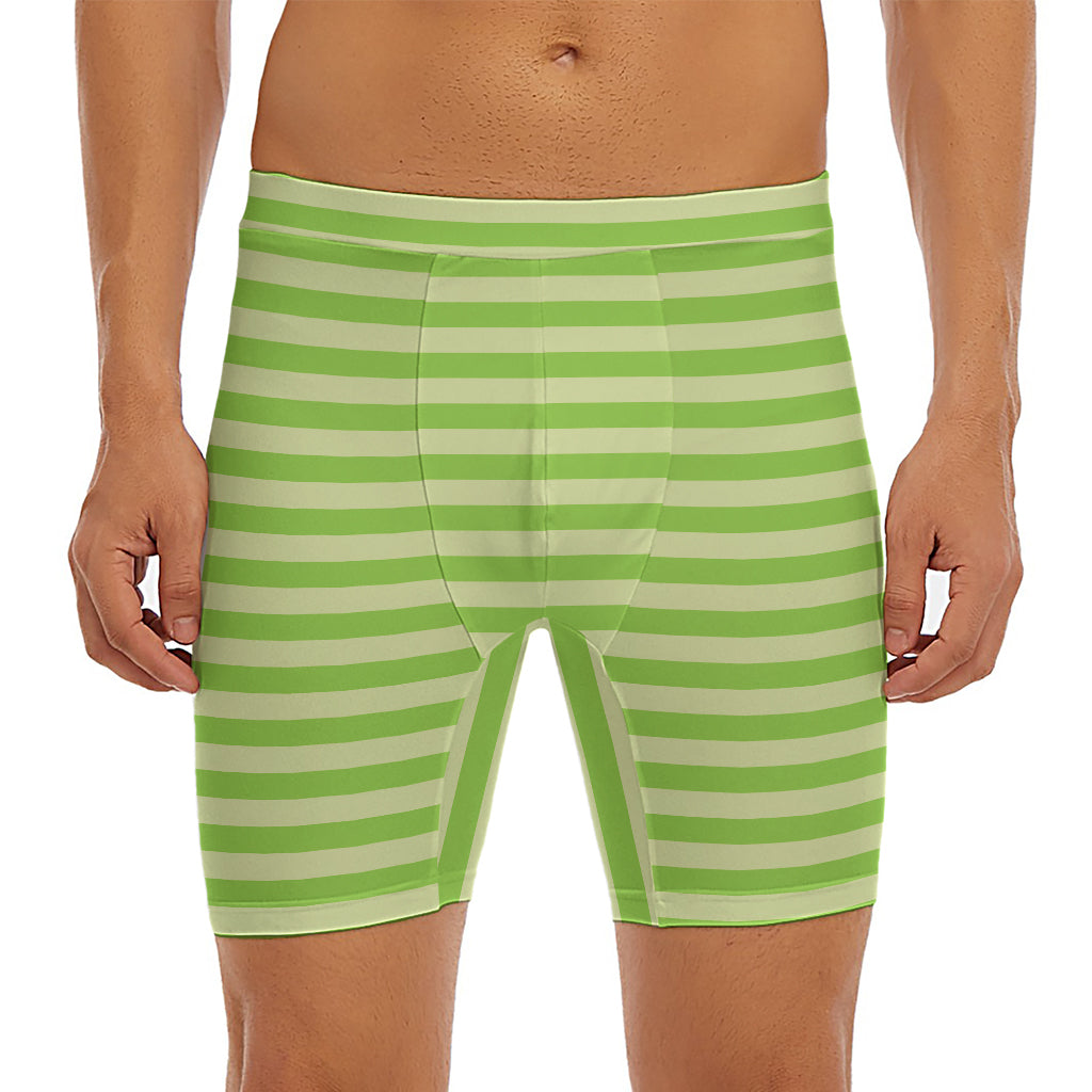 Green Striped Pattern Print Men's Long Boxer Briefs