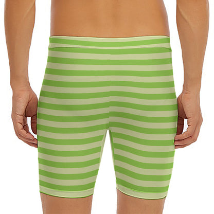 Green Striped Pattern Print Men's Long Boxer Briefs