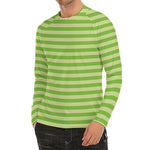 Green Striped Pattern Print Men's Long Sleeve Rash Guard