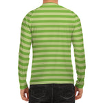 Green Striped Pattern Print Men's Long Sleeve Rash Guard