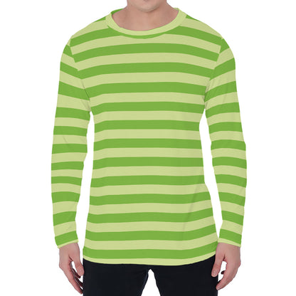 Green Striped Pattern Print Men's Long Sleeve T-Shirt