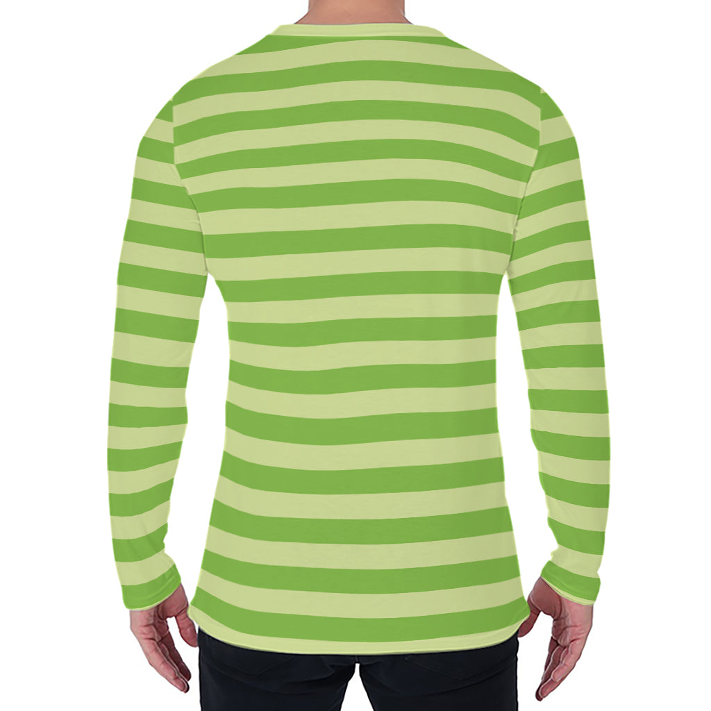 Green Striped Pattern Print Men's Long Sleeve T-Shirt