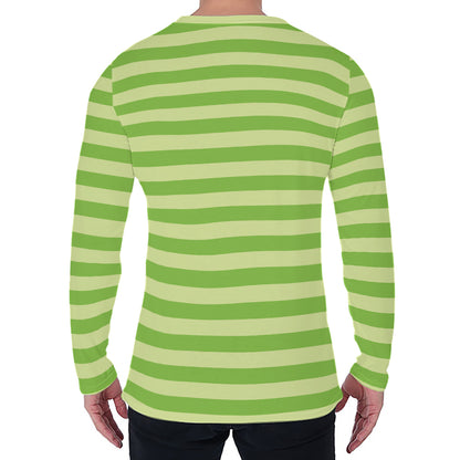 Green Striped Pattern Print Men's Long Sleeve T-Shirt