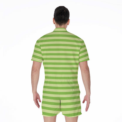 Green Striped Pattern Print Men's Rompers