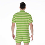 Green Striped Pattern Print Men's Rompers