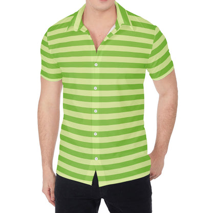 Green Striped Pattern Print Men's Shirt