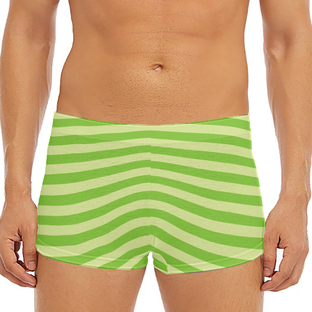 Green Striped Pattern Print Men's Short Boxer Briefs