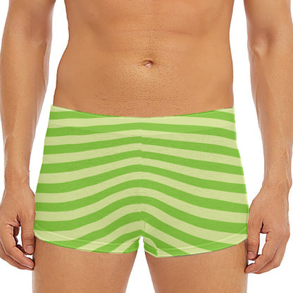 Green Striped Pattern Print Men's Short Boxer Briefs