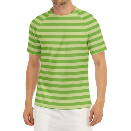 Green Striped Pattern Print Men's Short Sleeve Rash Guard