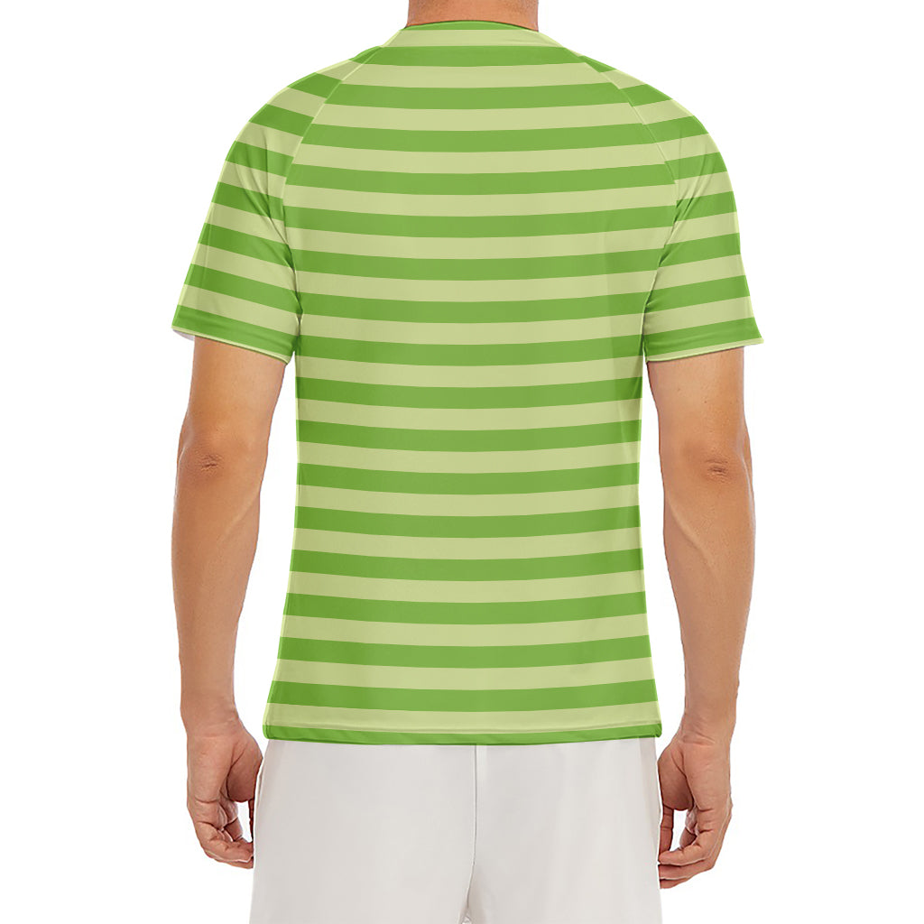 Green Striped Pattern Print Men's Short Sleeve Rash Guard