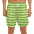 Green Striped Pattern Print Men's Split Running Shorts