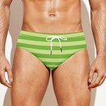Green Striped Pattern Print Men's Swim Briefs