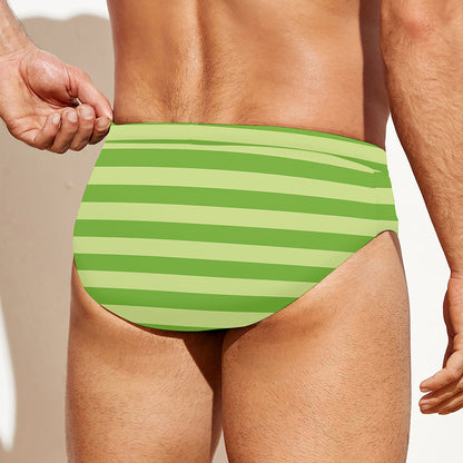 Green Striped Pattern Print Men's Swim Briefs