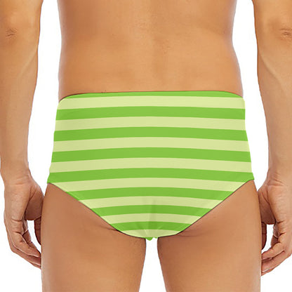 Green Striped Pattern Print Men's Triangle Swim Briefs