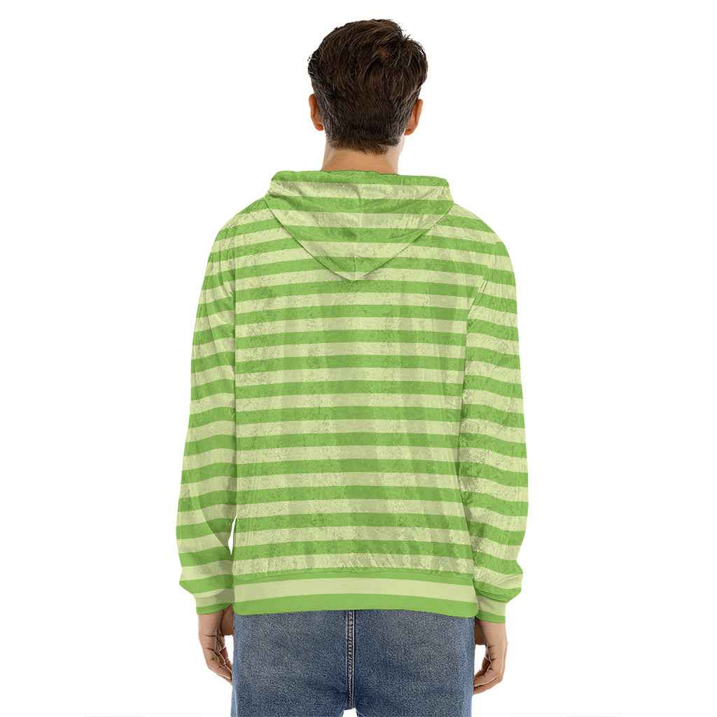 Green Striped Pattern Print Men's Velvet Pullover Hoodie