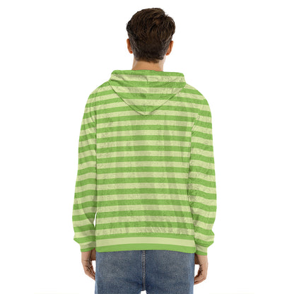 Green Striped Pattern Print Men's Velvet Pullover Hoodie