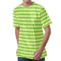 Green Striped Pattern Print Men's Velvet T-Shirt