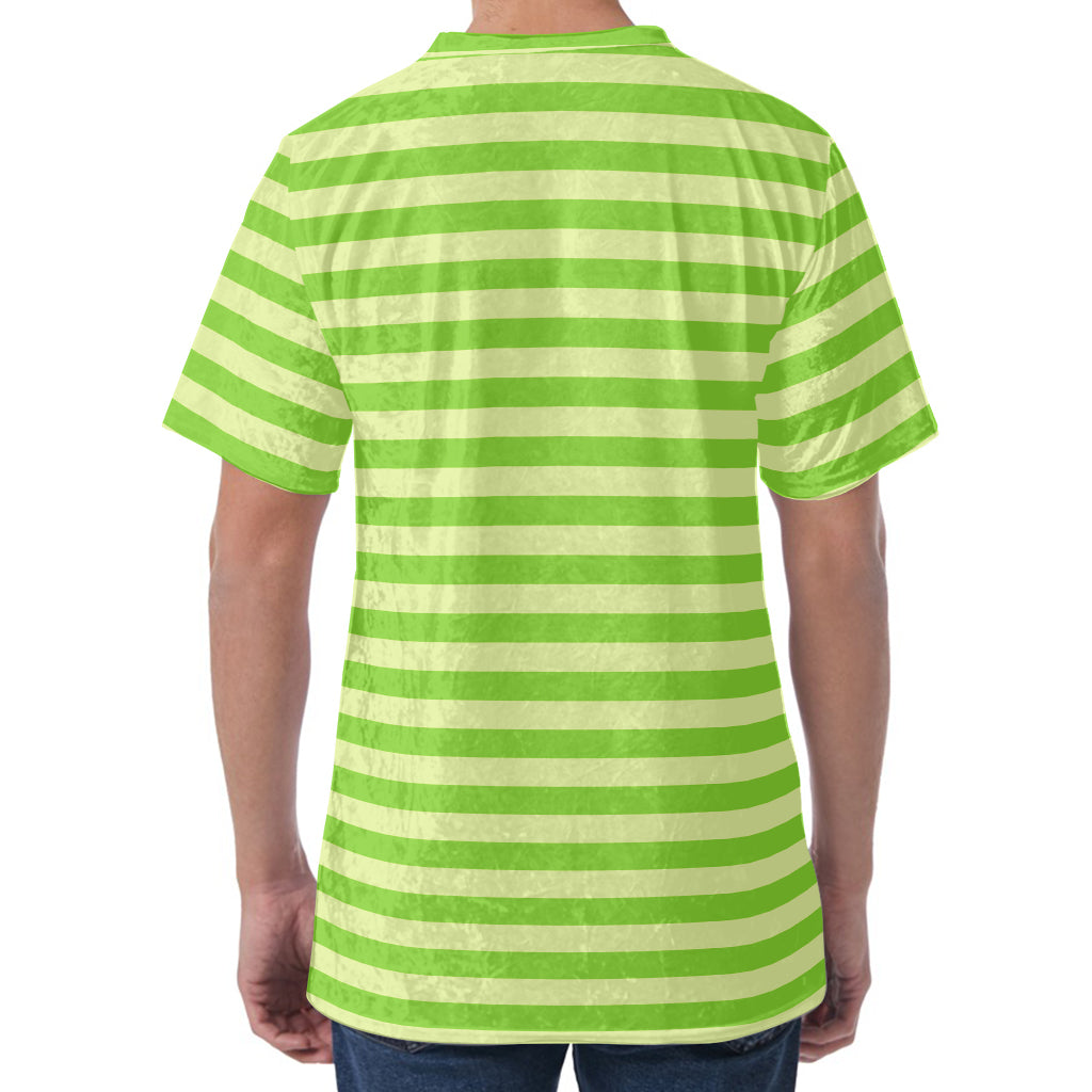 Green Striped Pattern Print Men's Velvet T-Shirt