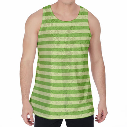 Green Striped Pattern Print Men's Velvet Tank Top