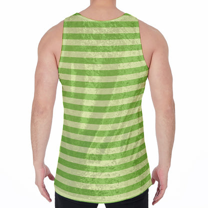 Green Striped Pattern Print Men's Velvet Tank Top