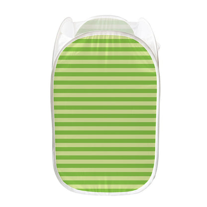 Green Striped Pattern Print Mesh Laundry Hamper
