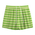 Green Striped Pattern Print Mesh Shorts