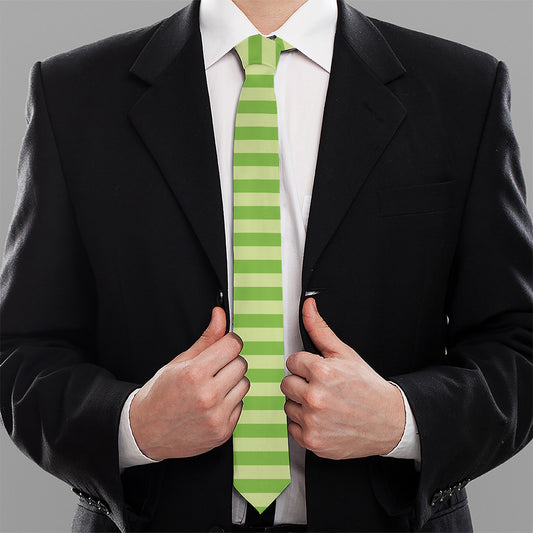 Green Striped Pattern Print Necktie