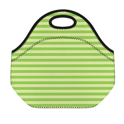 Green Striped Pattern Print Neoprene Lunch Bag