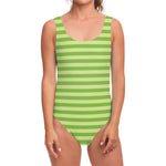 Green Striped Pattern Print One Piece Swimsuit