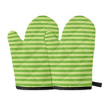 Green Striped Pattern Print Oven Mitts