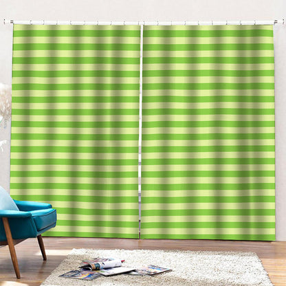Green Striped Pattern Print Pencil Pleat Curtains