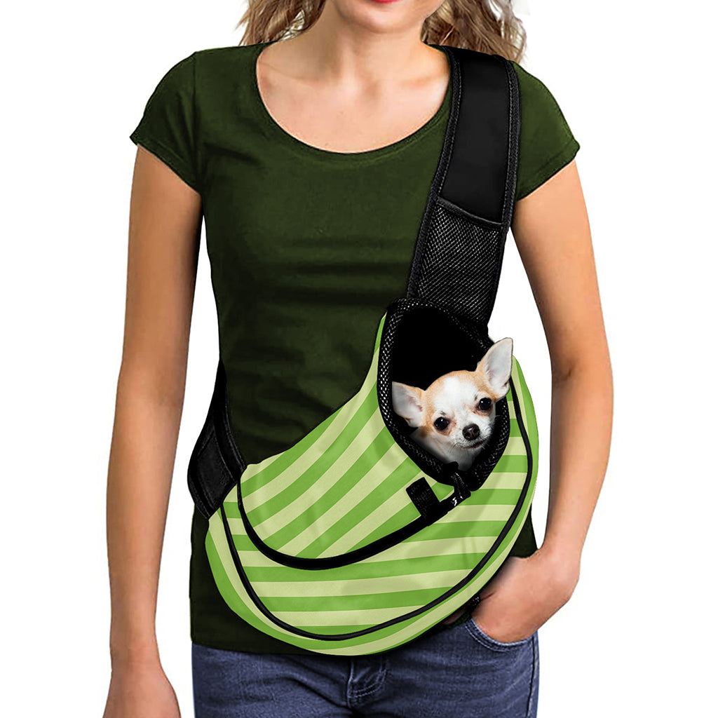 Green Striped Pattern Print Pet Sling Carrier