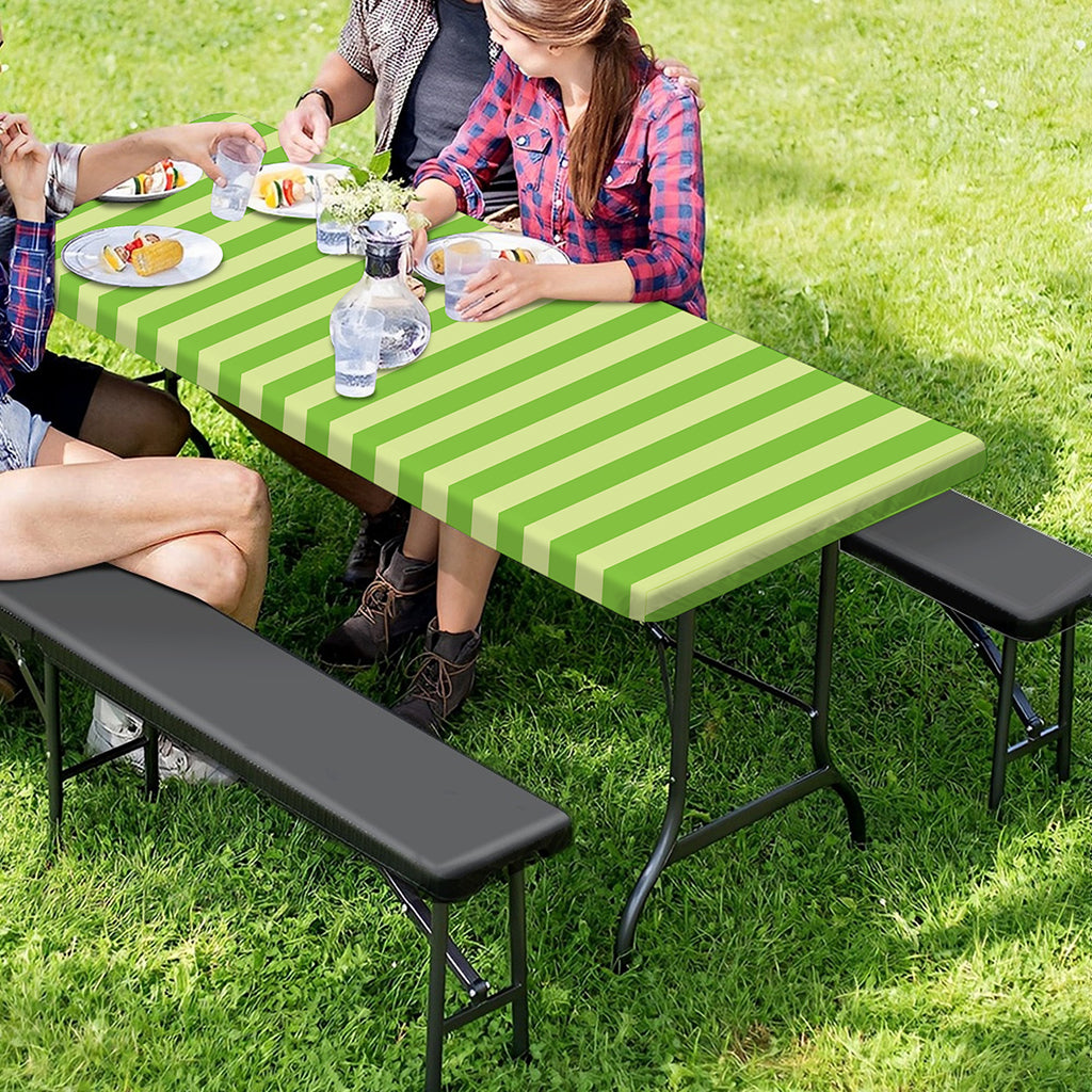 Green Striped Pattern Print Picnic Table Cover