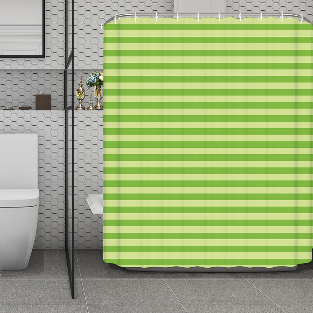 Green Striped Pattern Print Polyester Shower Curtain