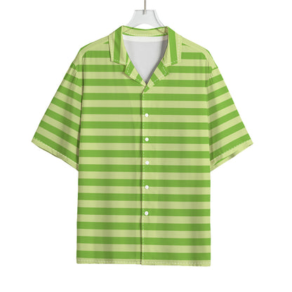 Green Striped Pattern Print Rayon Hawaiian Shirt