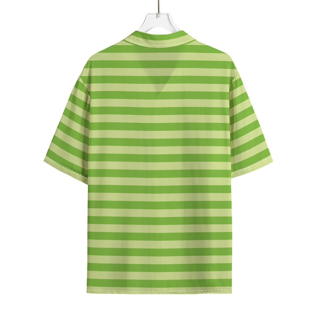 Green Striped Pattern Print Rayon Hawaiian Shirt