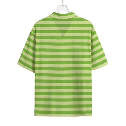 Green Striped Pattern Print Rayon Hawaiian Shirt